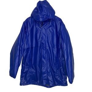 Lands End Mens Blue Warm Thick Raincoat Jacket Large Gorpcore Vacation Travel